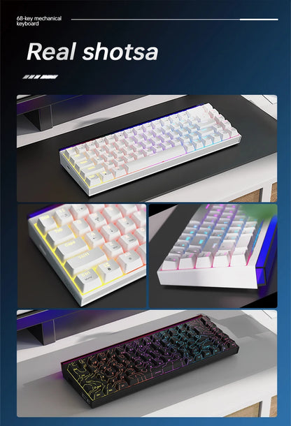 AJAZZ Mini 65% Gaming Mechanical Keyboard, 68 Keys with Red Switches, Compact Wired Office Keyboard, Stunning Lighting Effects, Self-Service Plug and Play, Supports Multiple Systems, Suitable for Gaming Mechanical Backlit Key
