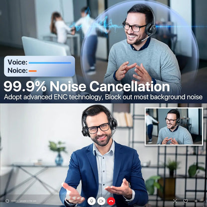 Bluetooth Headset V5.4 Wireless Headphones with Mic, Noise Cancelling Bluetooth Headset for Work, Office Calls, Zoom Meetings, Laptop & Mobile