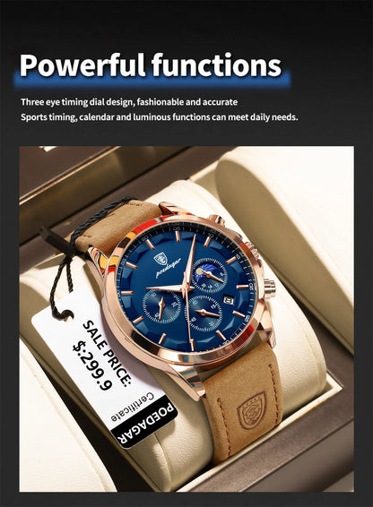 POEDAGAR Sports Luxury Men Quartz Watch Waterproof Chronograph Luminous Date Man Wristwatch Business Leather Men's Watches Clock