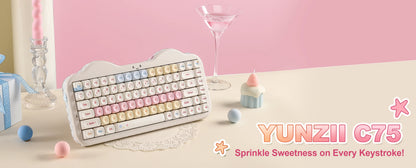 YUNZII C75 Wireless Mechanical Keyboard, 75% Creamy Hot Swap Custom RGB Keyboard, Gasket Cute Cake Design, for Win/Mac/Gaming