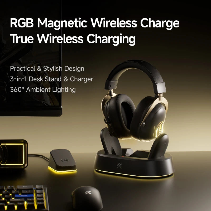MCHOSE V9 Turbo Wireless Gaming Headset 7.1 Surround Sound RGB Esports Headphones with 60mm Drivers, Noise Cancelling Mic & Charging Base