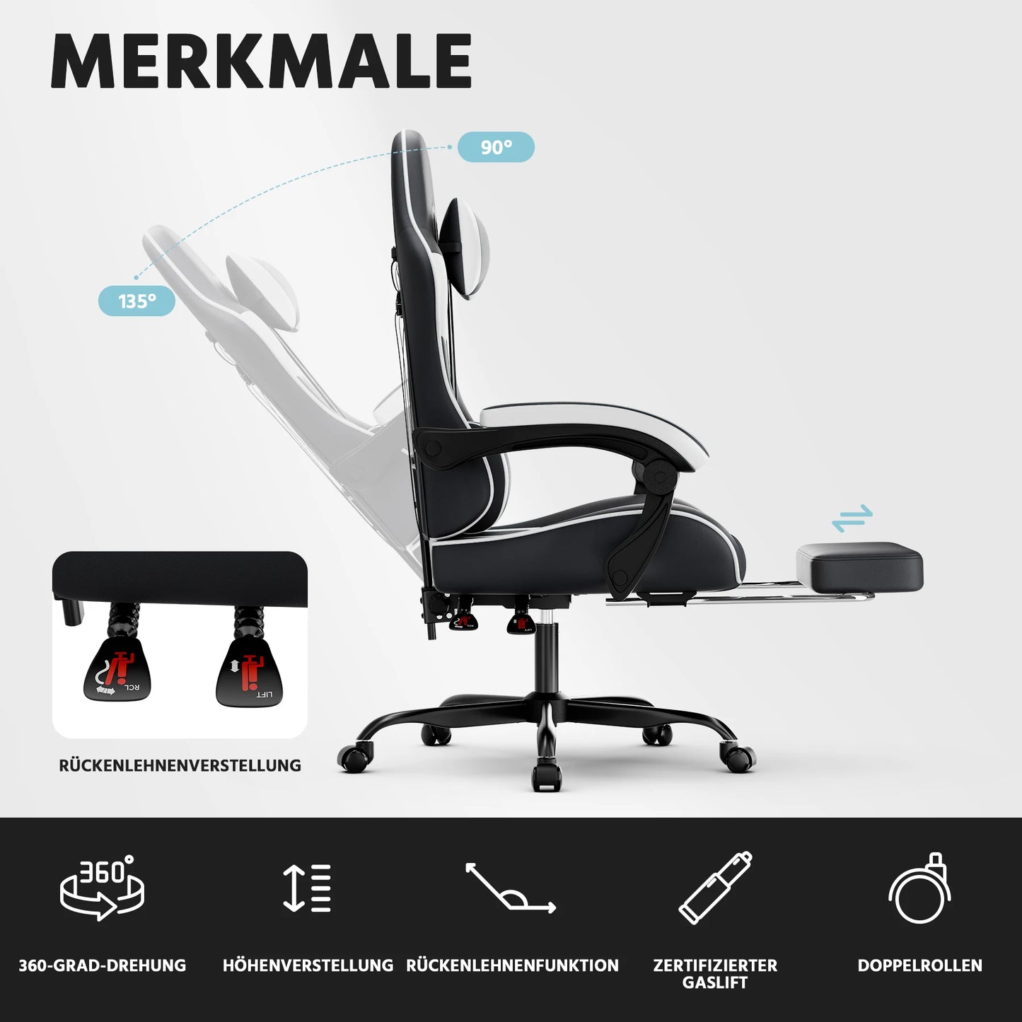 Ergonomic Gaming Chair Office Chair with Breathable Fabric, 360° Swivel Desk Chair, Adjustable Height Computer Chair with Lumbar Support