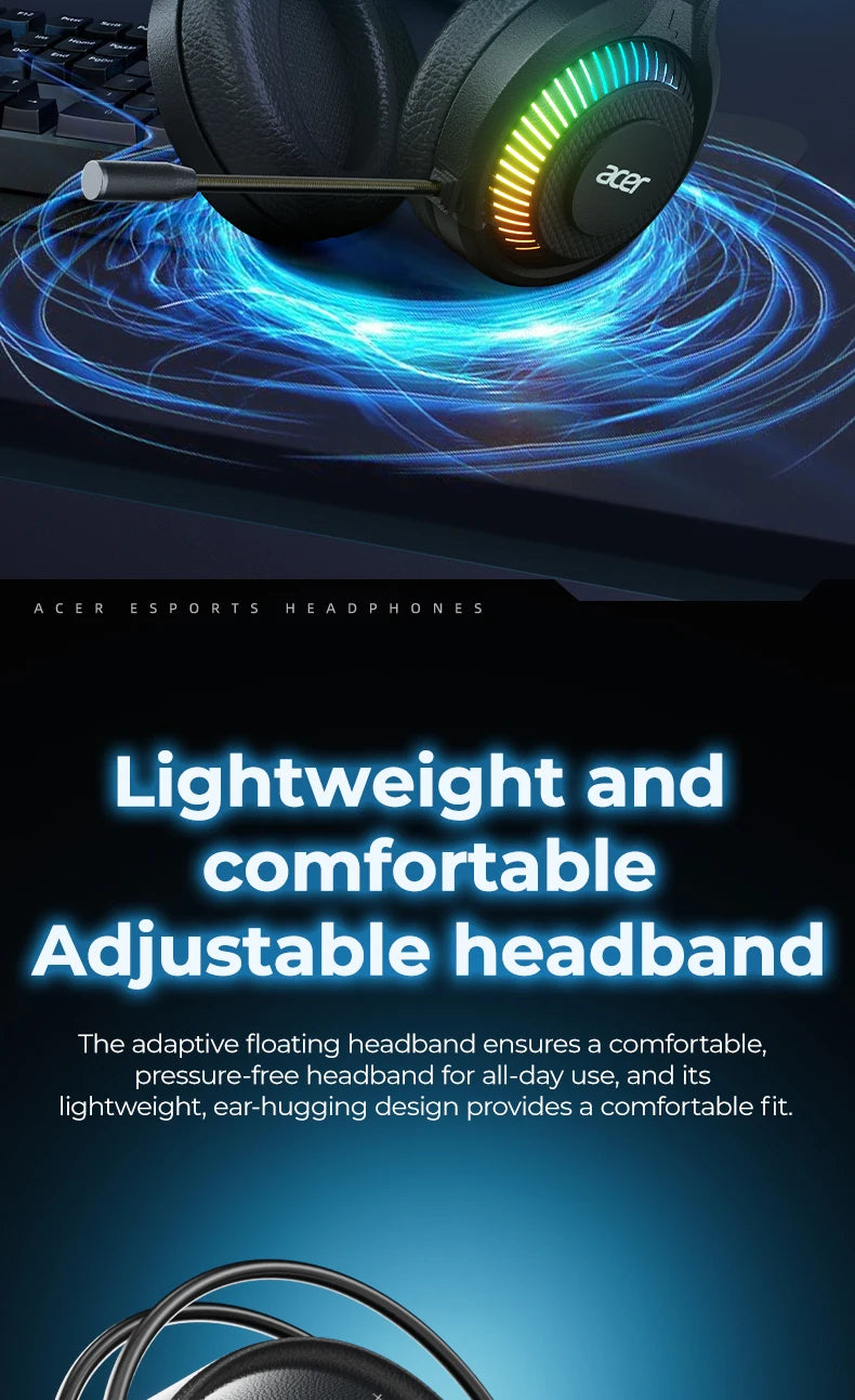 Auriculares gaming RGB con cable y micrófono – Sonido envolvente de baja latencia, iluminación RGB cool, aislamiento de ruido y ajuste cómodo