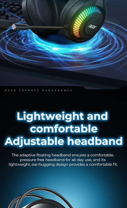 Auriculares gaming RGB con cable y micrófono – Sonido envolvente de baja latencia, iluminación RGB cool, aislamiento de ruido y ajuste cómodo
