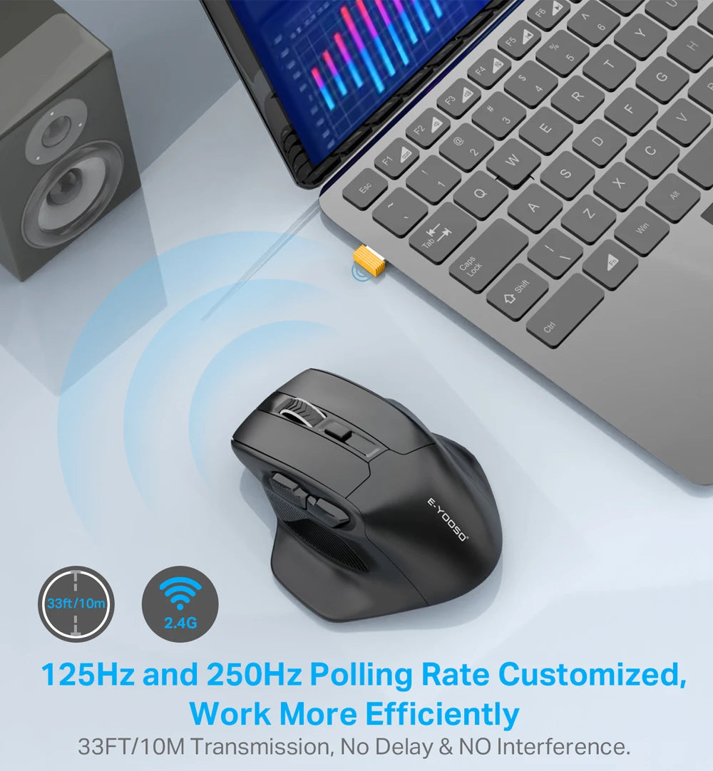 E-YOOSO X-31 USB 2.4G brezžična gaming miška velike velikosti za velike roke PAW3212 4800 DPI 5 gumbov za igralce, miška za računalnik, prenosnik in PC