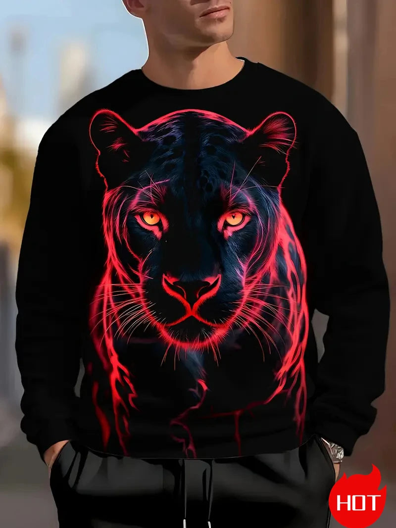 Men's Eagle Printed Casual Sweatshirts Long Sleeve Streetwear 3D Animal Printing Hip Hop Male Tops Plus Size Crewneck Pullover