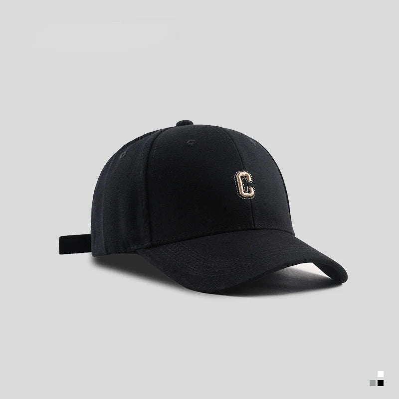 Hard-top C-bogstav baseballkasket til mænd og kvinder – koreansk version af den populære kasket med bred skygge, til store hoveder, med buet skygge