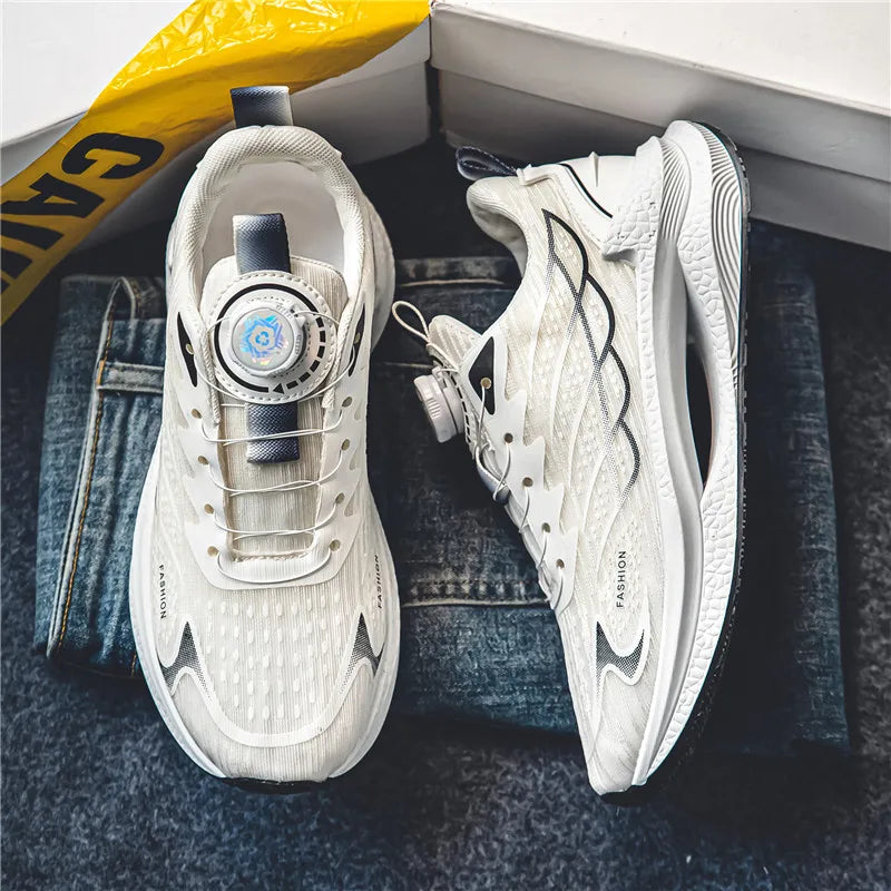 Zapatillas deportivas informales de verano transpirables para hombre, nuevas zapatillas de running de malla transpirable, modernas y versátiles, con hebilla giratoria, adecuadas para deportes al aire libre y para el día a día