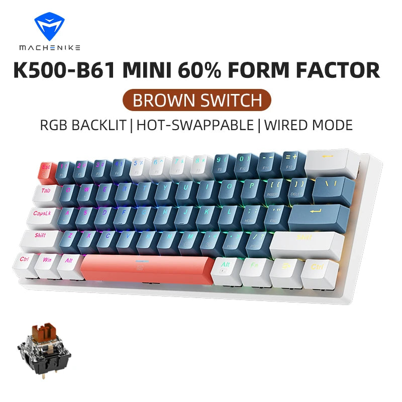 MACHENIKE K500-B61 Mini Mechanical Keyboard 60% Wired Gaming Keyboard, 61-Key Hot-Swappable RGB Backlit Mechanical Keyboard with PBT Keycaps