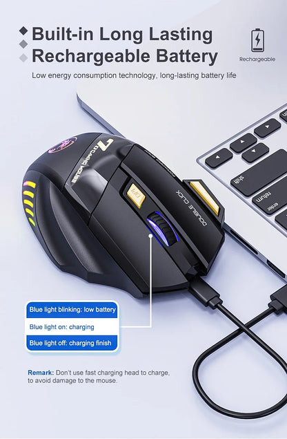 Ratón gaming inalámbrico USB IMICE GW-X7 3200DPI de doble modo, recargable, 7 teclas, 2.4Ghz, silencioso, Bluetooth, LED de respiración de 7 colores