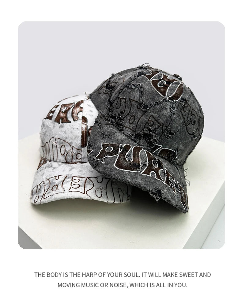New Unisex American Vintage Letter Personal Baseball Hats Breathable Broken Style Sunshade Peaked Caps Versatile Fashion Street