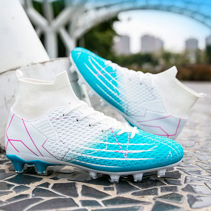 New Professional High-Top Football Shoes Artificial Grass Leather Youth Students Training Soccer Shoes for Men and Women Sports