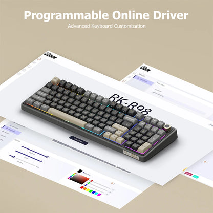 RK ROYAL KLUDGE R98Pro Gasket kabelgebundene mechanische Tastatur, 98 Tasten, RGB, Hot-Swap-fähig, abnehmbarer Button, Gaming-Tastatur mit PBT-Tastenkappen