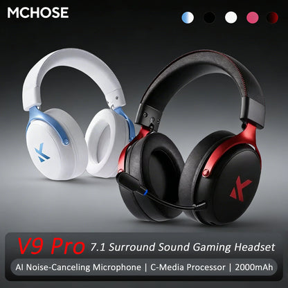 MCHOSE V9 Pro Wireless Gaming Headset 7.1 Surround Sound, Bluetooth 5.3 Headphones with Noise Cancelling Mic, Low Latency PC Gaming Headset