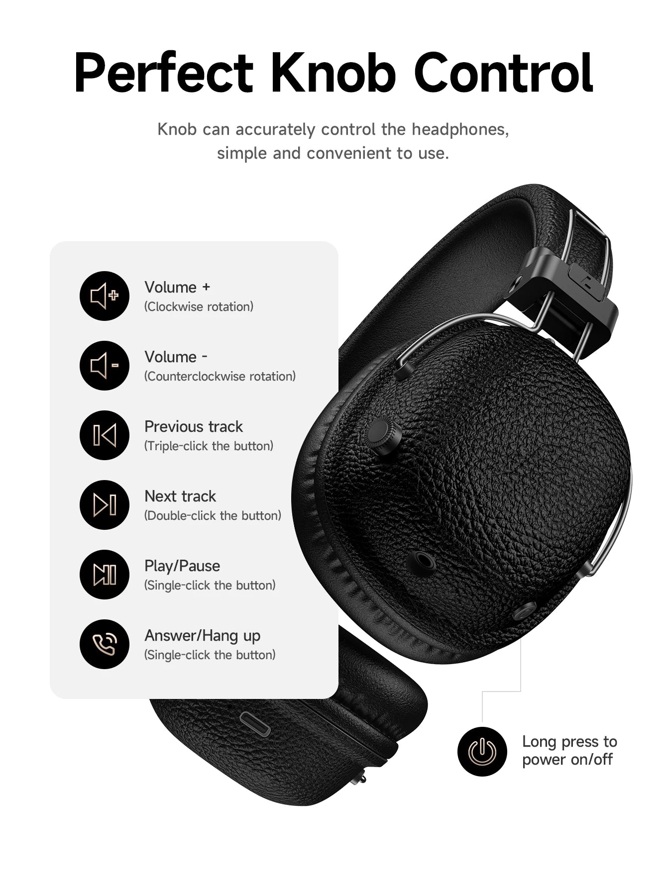 HOCO W64 Retro Bluetooth 5.4 Wireless Headphones with 40mm Deep Bass, PU Leather Over-Ear HiFi Music Headset for Sports & Travel