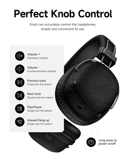 HOCO W64 Retro Bluetooth 5.4 Wireless Headphones with 40mm Deep Bass, PU Leather Over-Ear HiFi Music Headset for Sports & Travel
