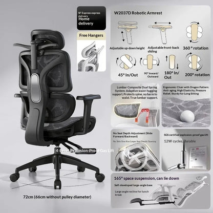 Ergonomic Mesh Office Chair with Adjustable Lumbar Support, Reclining Headrest, Swivel Design, Rolling Casters, Comfortable Home Office & Gaming Chair