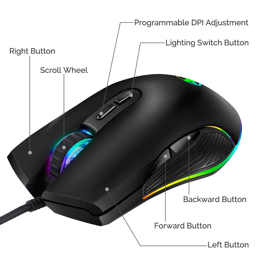 USB Type-C Wired Gaming Mouse RGB with 3200 DPI, Ergonomic Optical Gaming Mouse for MacBook Pro, Windows PC, Chromebook & USB-C Devices