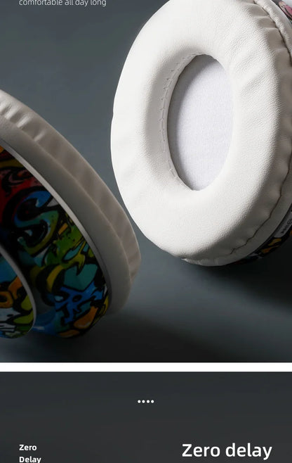 Auriculares gaming Bluetooth inalámbricos New Graffiti LX-8686 con micrófono, luz LED, compatibilidad con tarjeta TF, graves profundos y diseño circumaural para PC, gaming y niños