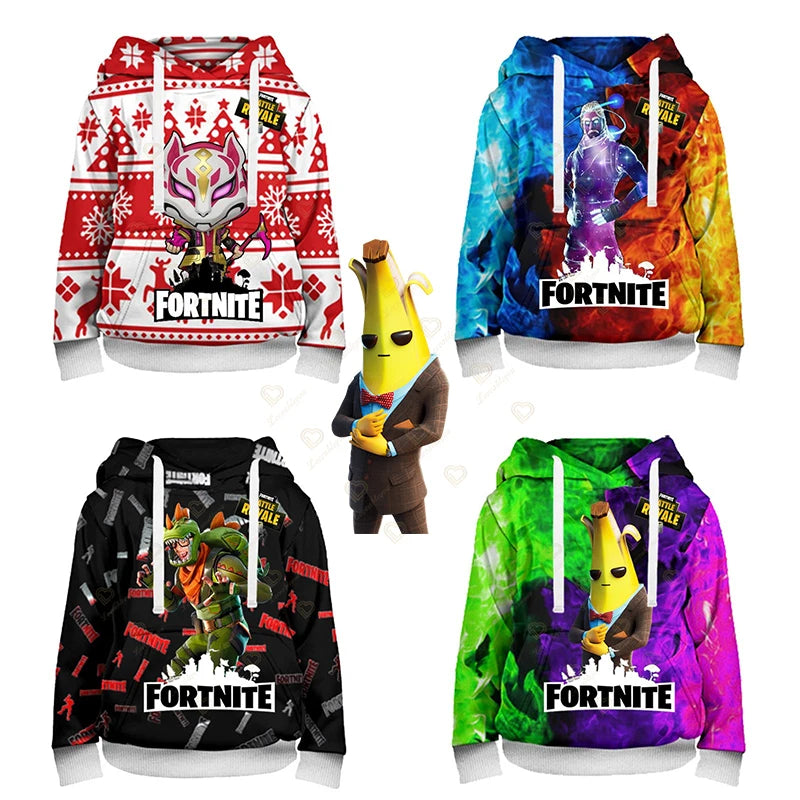 Sweatshirt com capuz Fortnite para homem, estampado 3D, moda Battle Game, para rapazes e raparigas, estilo hip hop, casaco casual masculino