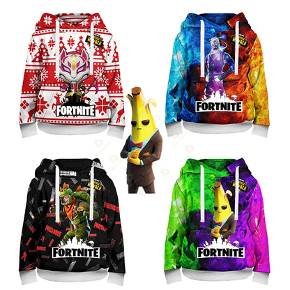Sweatshirt com capuz Fortnite para homem, estampado 3D, moda Battle Game, para rapazes e raparigas, estilo hip hop, casaco casual masculino