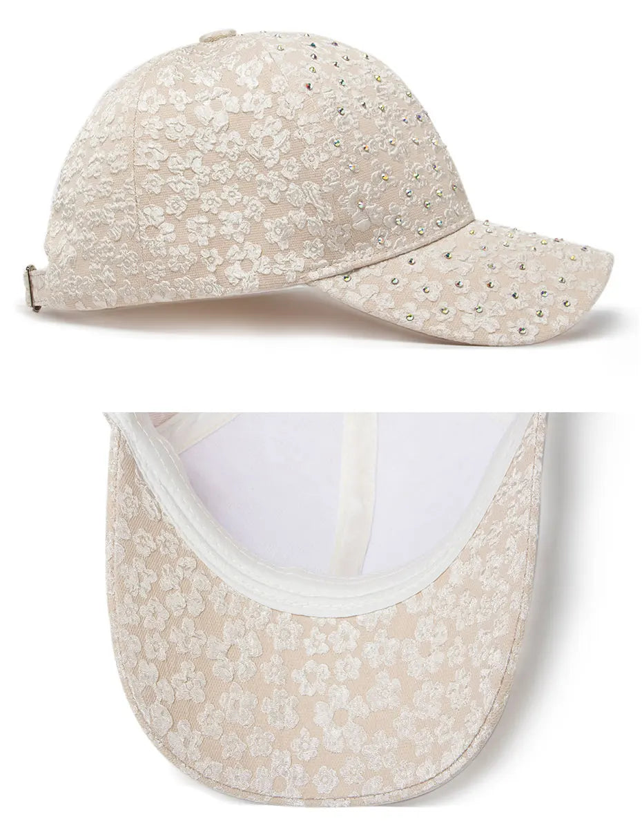 CNTANG Summer Women Rhinestone Baseball Cap Flower Embroidery Hats Female Snapback Fashion Designer Sun Hat Hip Hop Y2k Caps