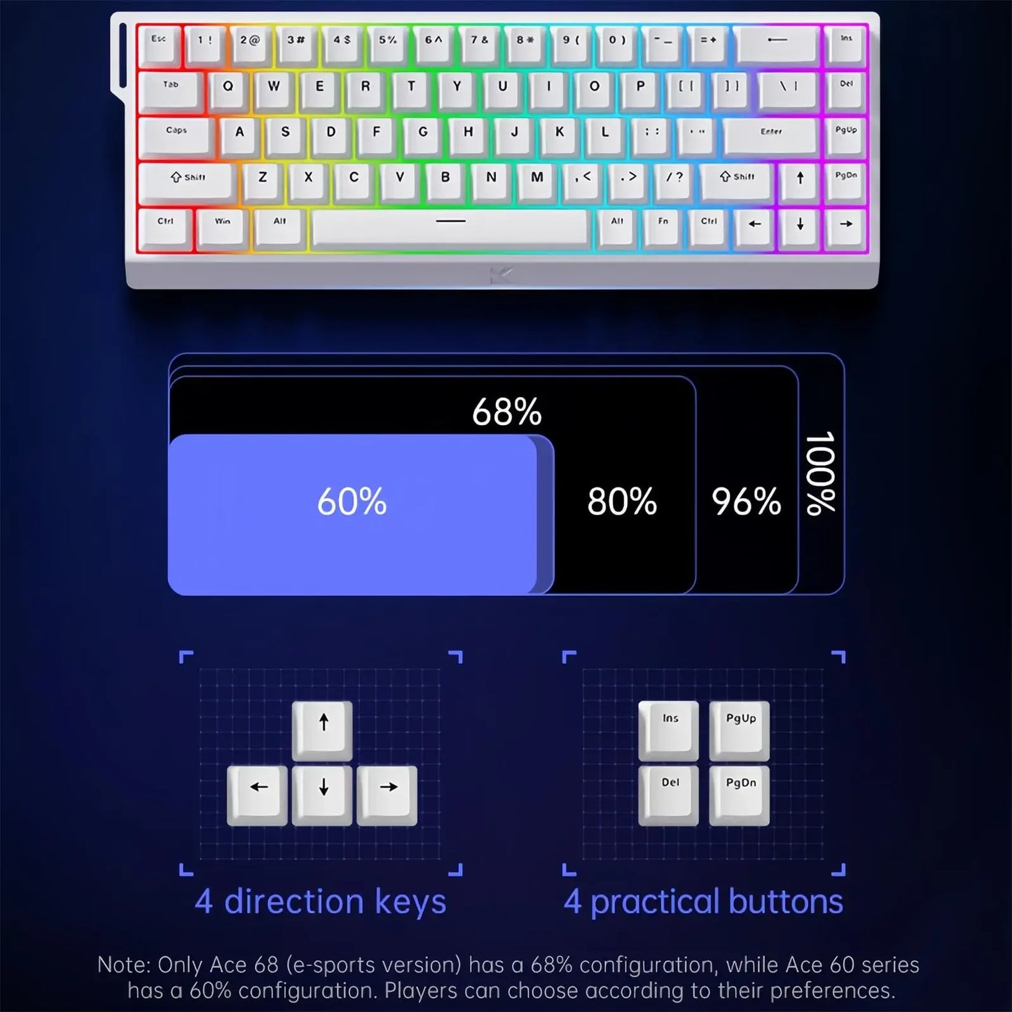 Teclado gaming MCHOSE ACE 68 con switches magnéticos Hall Effect, Rapid Trigger, RGB programable, 8K Hz y funciones DKS/MT/TGL/RS/SOCD
