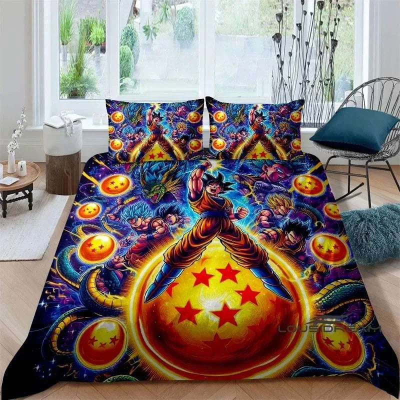 Posteljina s printom u temi crtića/animea Son Goku Dragon Ball: ovaj mekani i udobni set uključuje navlaku za poplun i jastučnicu