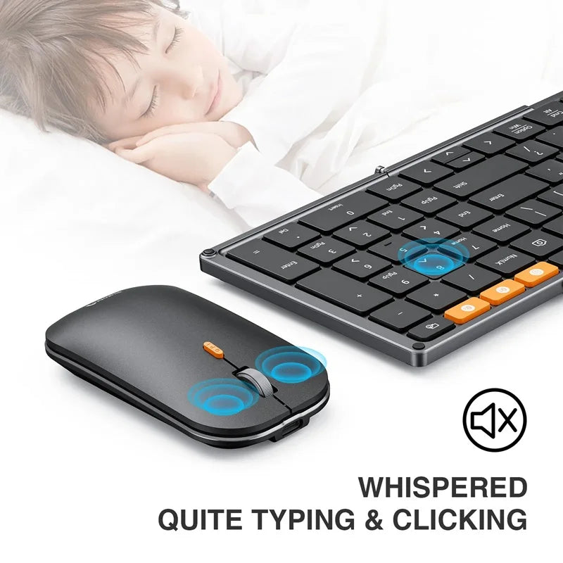 ProtoArc Foldable Keyboard and Mouse, XKM01 Combo for Business Travel 2.4G+Dual Bluetooth Portable  for Laptop iPads Tablets