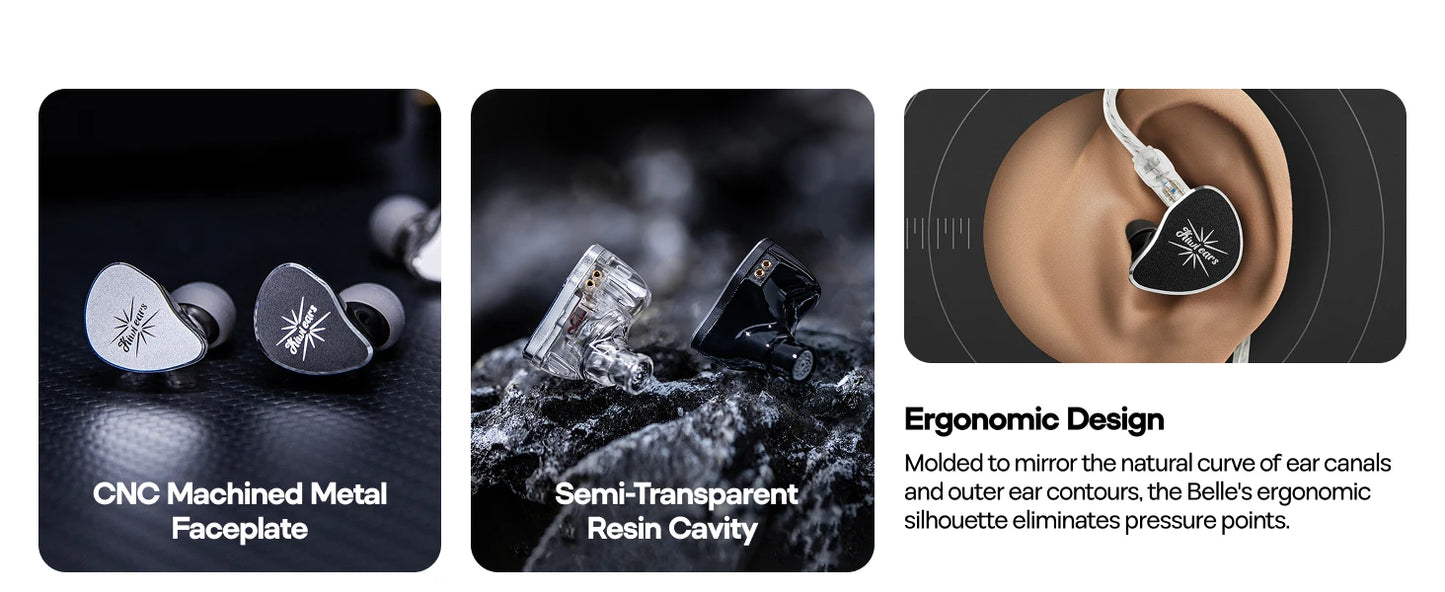 Linsoul Kiwi Ears Belle HiFi IEM Earphones 10mm DLC Dynamic Driver Wired In-Ear Monitors with Premium Sound Signature