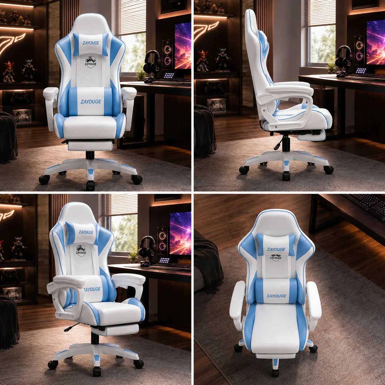 AOLIVIYA Gaming Reclining Chair Ergonomic Office Chair with Footrest, Adjustable Swivel Computer Chair, Racing Style E-Sports Gaming Seat