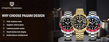 PAGANI DESIGN 40MM GMT Watches for Men Luxury Sapphire AR Mechanical Watch Ceramic Bezel Automatic 100M Waterproof Gift watch