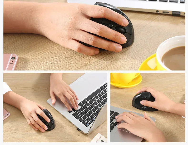 YANFU BNKJ5 Left Hand Wireless Ergonomic Mouse, 2.4G Bluetooth Ergonomic Mouse with Adjustable DPI, Silent Optical Office Mouse for Left-Handed Users