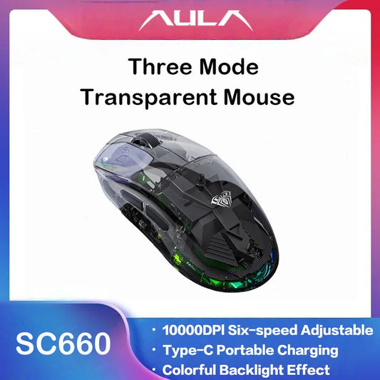 AULA SC660 bežični Bluetooth miš za e-sport, miš s tri načina povezivanja, lagani miš s Type-C punjenjem za gaming, ured, djevojke i dječake