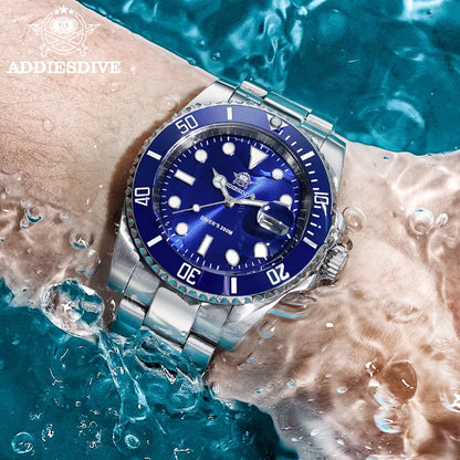 ADDIESDIVE klassische Herrenuhr mit Keramiklünette, 200m wasserdicht, lässige Quarzuhr mit BGW9 blauer Leuchtmasse, Geschenkuhr MY-H3-2