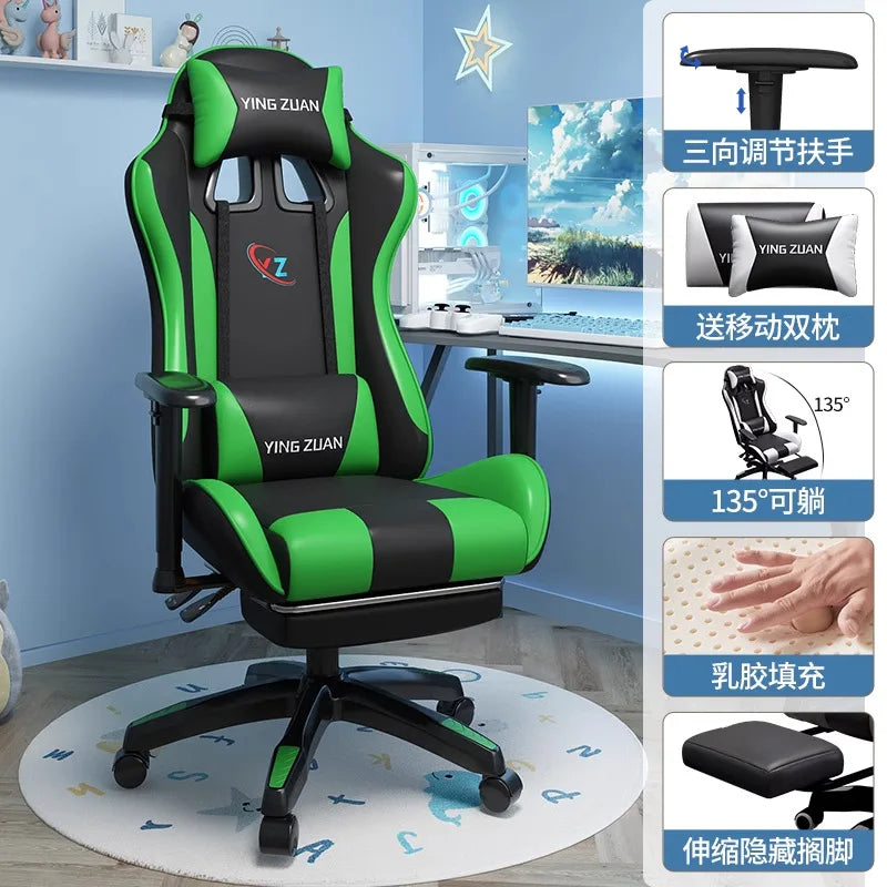 Ergonomic Gaming Chair Comfortable Reclining Computer Chair with Adjustable Height, Footrest, Armrests, Racing Style Office Chair for Home & Office