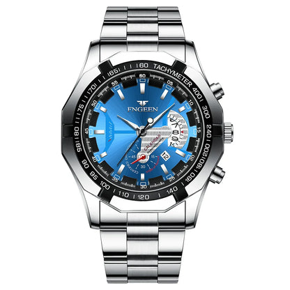BINBOND luxury quartz wristwatch for men, luminous, water-resistant, automatic date, stainless steel
