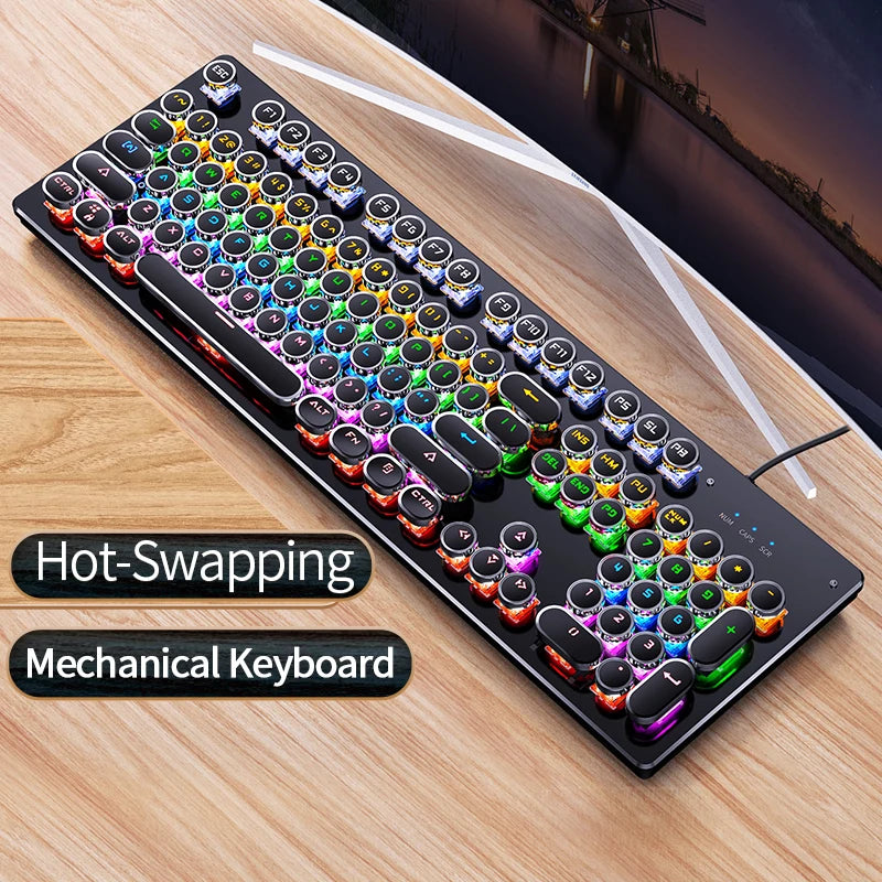 Punk Style 104-Key RGB Backlit Wired Mechanical Keyboard – Hot-Swappable Switches, for PC, Mac & Laptop Gamers