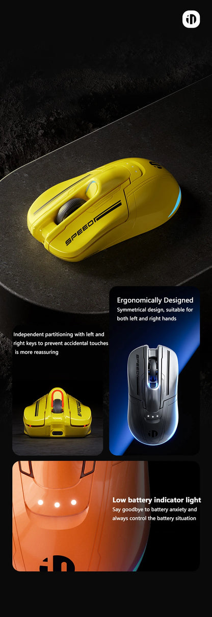 INPHIC Super Racing Car Series Wireless Bluetooth Gaming Mouse, 12800 DPI Rechargeable RGB Gaming Mouse with Battery Display, Customizable Wireless Mouse