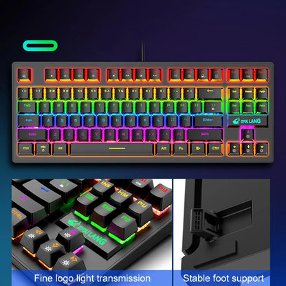 USB Mechanical Gaming Keyboard with Rainbow Backlit, Anti-Ghosting Keys, Blue Switches, Detachable Panel, Compact Wired Gaming Keyboard for PC Desktop
