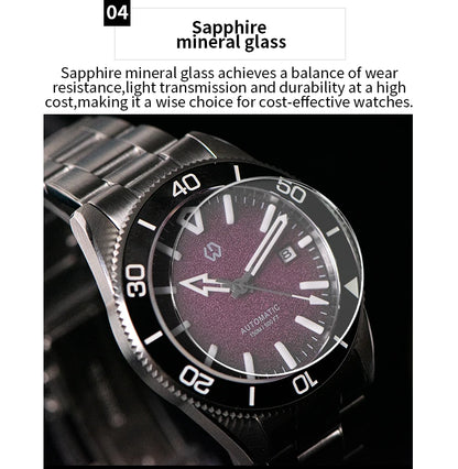 WSD9017 Men's Automatic Watch Mechanical 3D Dimensional Luminous Watch Needle Ceramic Bezel 150 Meters Waterproof Diving