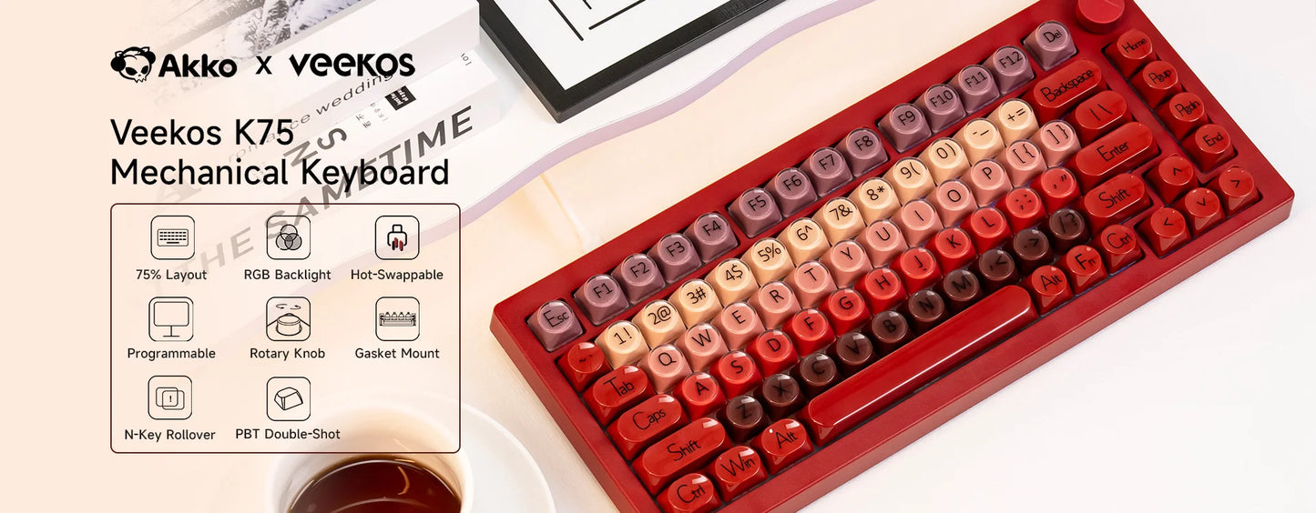 AKKO 5075 X Veekos K75 Gaming-Mechanische Tastatur 75% RGB 3/5-Pin Hot-Swap Kabelgebundene anpassbare Tastatur mit Drehregler und Gasket-Mount