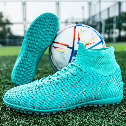 Une paire de chaussures de football en cuir pour jeunes, quatre saisons, avec détails en clous, design robuste à tige haute, tailles 35-46, JC-23152-1
