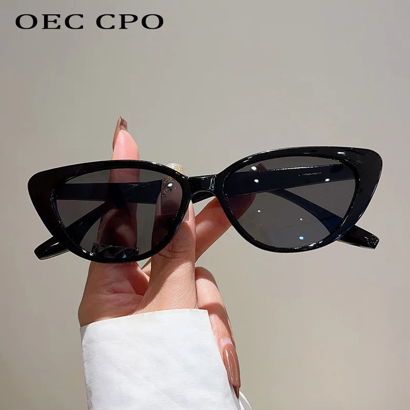 OEC CPO Small Frame Cat Eye Sunglasses Women 2024 Fashion Leopard Color Shades UV400 Sun Glasses Female Trending Eyewear Men