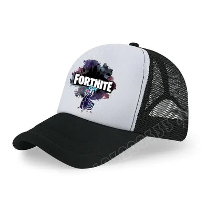 Детска бейзболна шапка Fortnite с принт в анимационен игрови стил, лятна дишаща мрежеста шапка с регулируема козирка, подарък за детски рожден ден