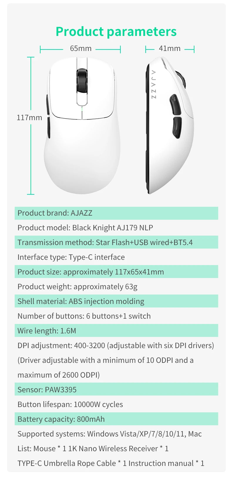 AJAZZ AJ179 NL trådlös mus Star Flash-version 3 lägen låg latens lång batteritid lätt anpassad kontors- och gamingmus