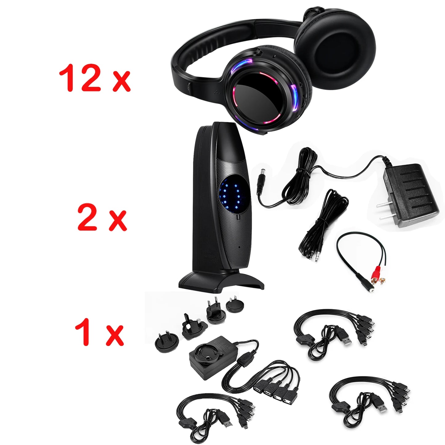 Silent Disco Wireless Headphones with LED Rechargeable Battery RF System for Silent Parties,Clubs,Meeting,Concert