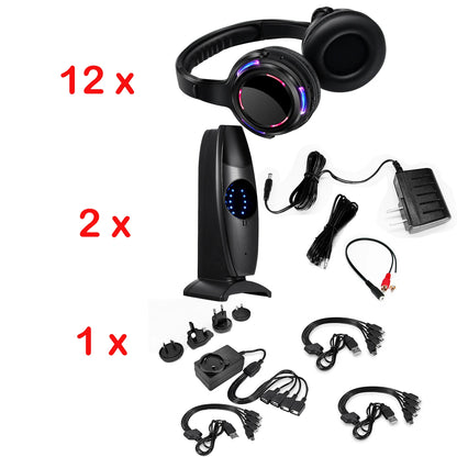 Silent Disco Wireless Headphones with LED Rechargeable Battery RF System for Silent Parties,Clubs,Meeting,Concert
