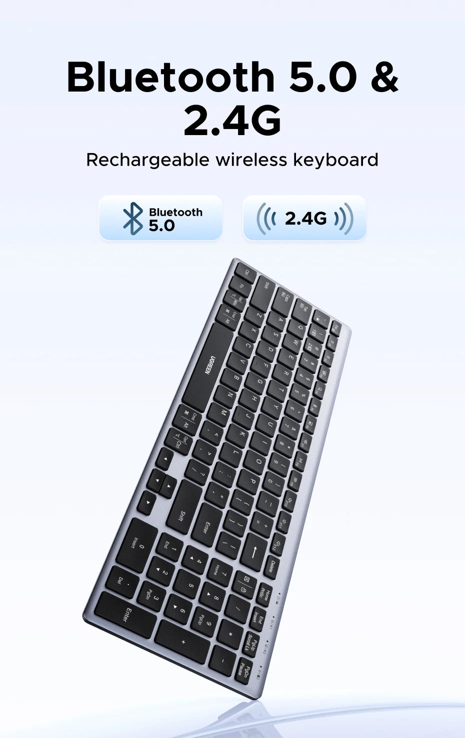 UGREEN Keyboard Wireless Bluetooth 5.0 2.4G Russian/Korean/EN 99 Keycaps For MacBook iPad PC Tablet USB C Rechargeable Keyboard