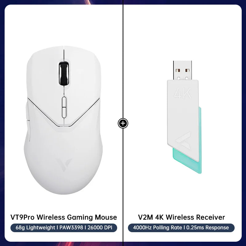 Rapoo VT9PRO Wireless Gaming Mouse PAW3398 26000 DPI Lightweight Programmable Ergonomic Gaming Mouse with Type-C Rechargeable Dual Mode